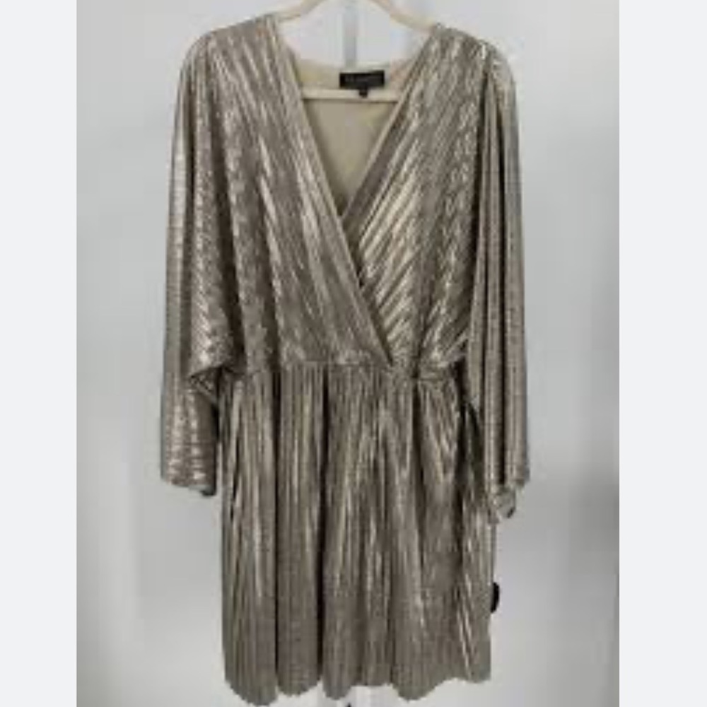 Eloquii Gold Pleated Mini Dress size 26 - Picture 5 of 6